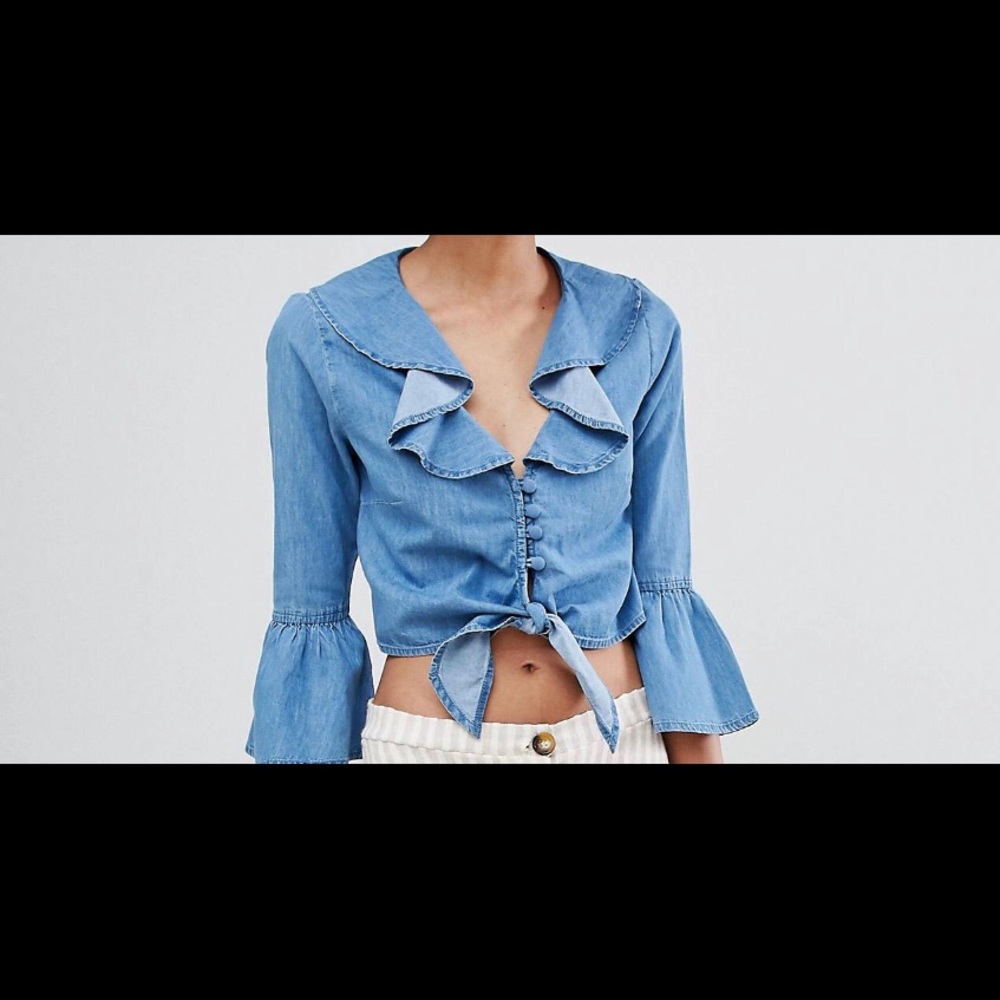 Denim Ruffle Crop Top